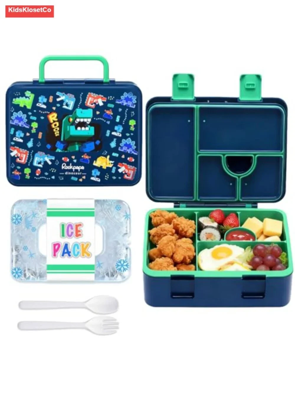 Kids Lunch Bento Box with Ice Pack, 5 Compartments, Leak Proof, BPA-Free,